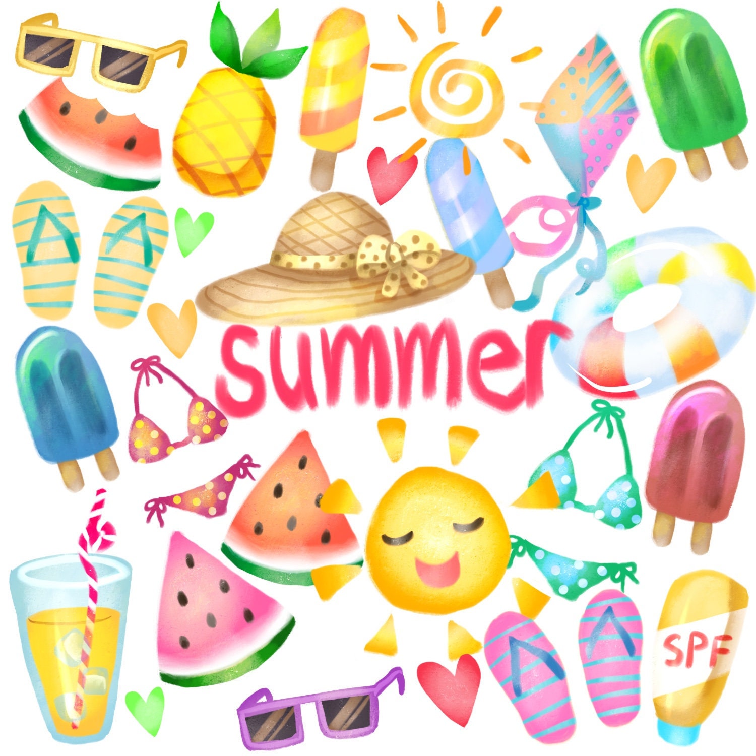 Summer Clipart Watercolor Summer Clipart Summer Summertime Vacation - Etsy 